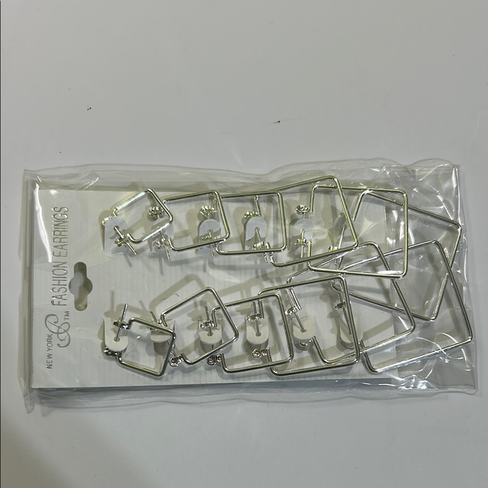 Silver Square Hoop Earrings - Picture 11 of 16